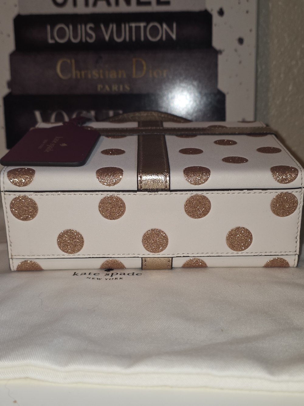 kate spade White Mini Box Bag with Rose Gold Bow & Polka Dots - Picture 8 of 12